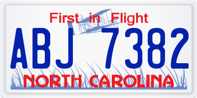 NC license plate ABJ7382