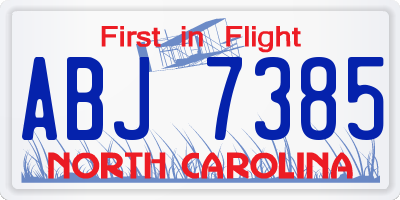 NC license plate ABJ7385