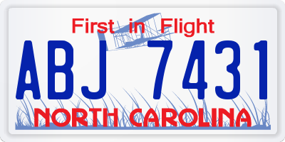 NC license plate ABJ7431
