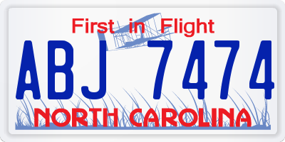 NC license plate ABJ7474