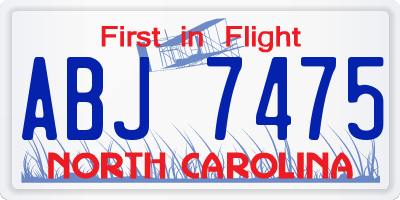 NC license plate ABJ7475