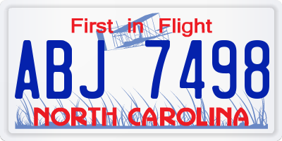 NC license plate ABJ7498