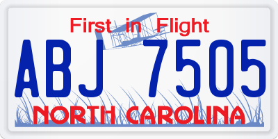 NC license plate ABJ7505