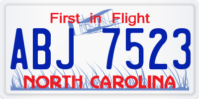 NC license plate ABJ7523