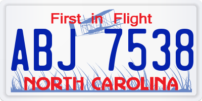 NC license plate ABJ7538