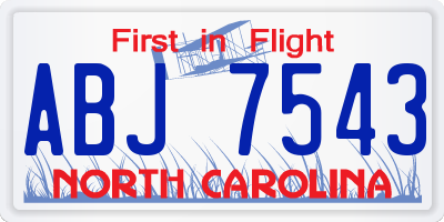 NC license plate ABJ7543