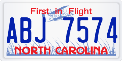 NC license plate ABJ7574