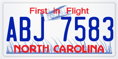 NC license plate ABJ7583