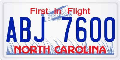 NC license plate ABJ7600