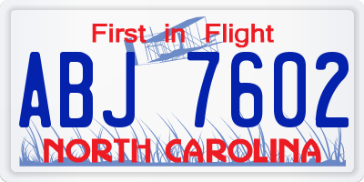 NC license plate ABJ7602
