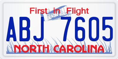 NC license plate ABJ7605