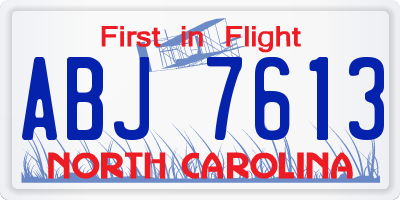 NC license plate ABJ7613