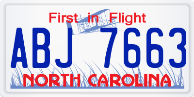 NC license plate ABJ7663