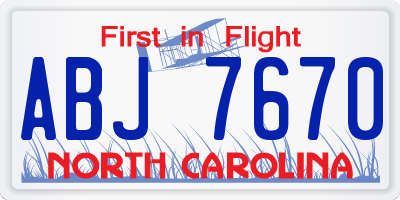 NC license plate ABJ7670