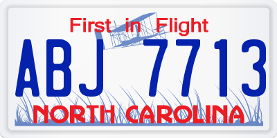 NC license plate ABJ7713