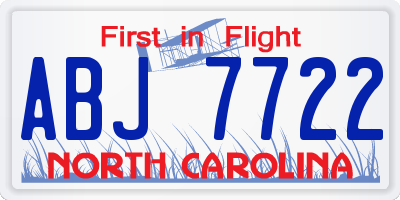 NC license plate ABJ7722
