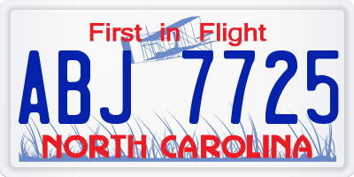 NC license plate ABJ7725