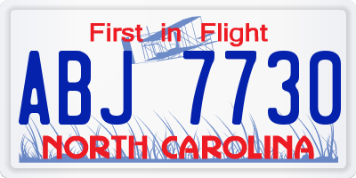NC license plate ABJ7730