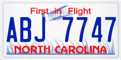 NC license plate ABJ7747