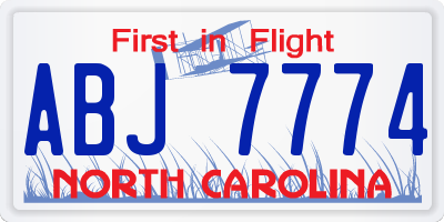 NC license plate ABJ7774