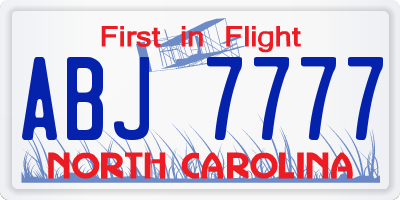 NC license plate ABJ7777