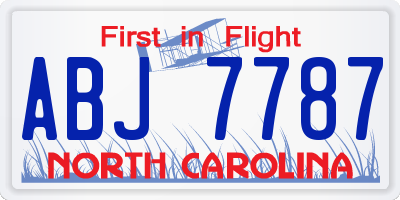 NC license plate ABJ7787
