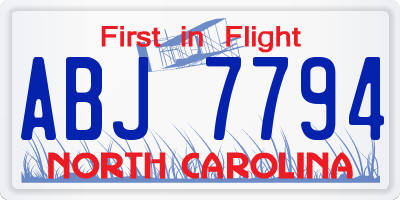 NC license plate ABJ7794