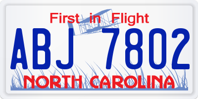 NC license plate ABJ7802