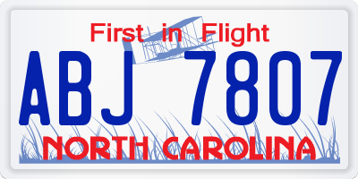 NC license plate ABJ7807
