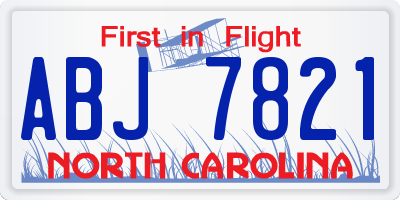 NC license plate ABJ7821