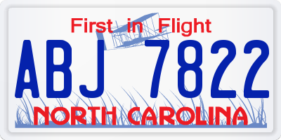 NC license plate ABJ7822