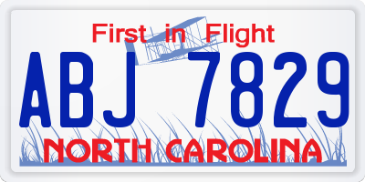 NC license plate ABJ7829