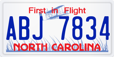 NC license plate ABJ7834