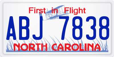NC license plate ABJ7838