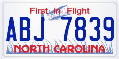 NC license plate ABJ7839