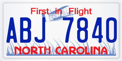 NC license plate ABJ7840