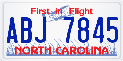 NC license plate ABJ7845
