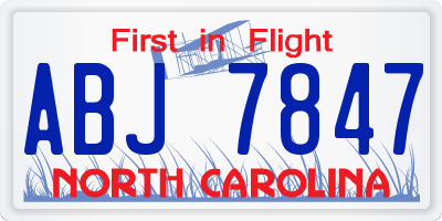 NC license plate ABJ7847