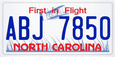 NC license plate ABJ7850