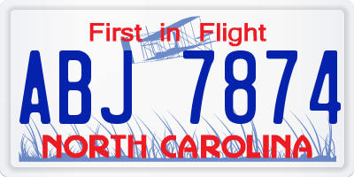 NC license plate ABJ7874