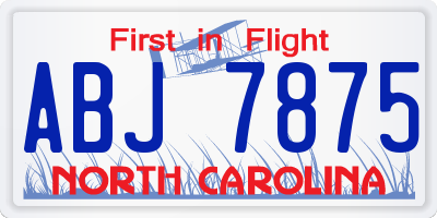 NC license plate ABJ7875