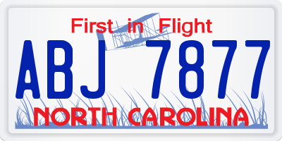 NC license plate ABJ7877