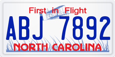 NC license plate ABJ7892