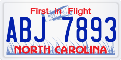 NC license plate ABJ7893