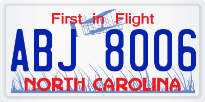 NC license plate ABJ8006