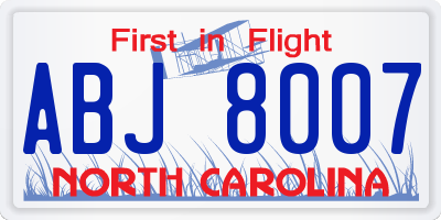 NC license plate ABJ8007