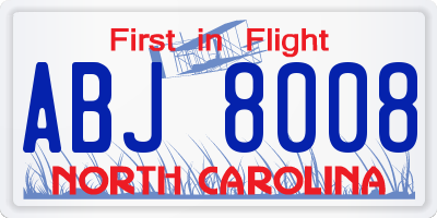 NC license plate ABJ8008