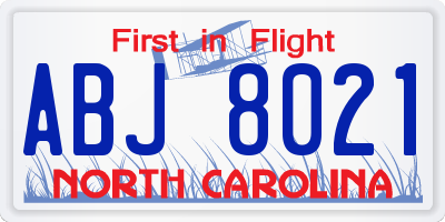 NC license plate ABJ8021