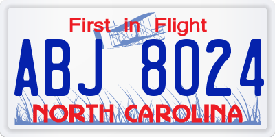 NC license plate ABJ8024