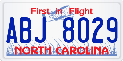 NC license plate ABJ8029